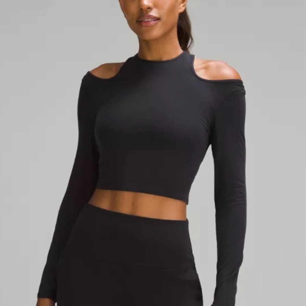 LululemonBlack Long Sleeve Shoulder Crop Top